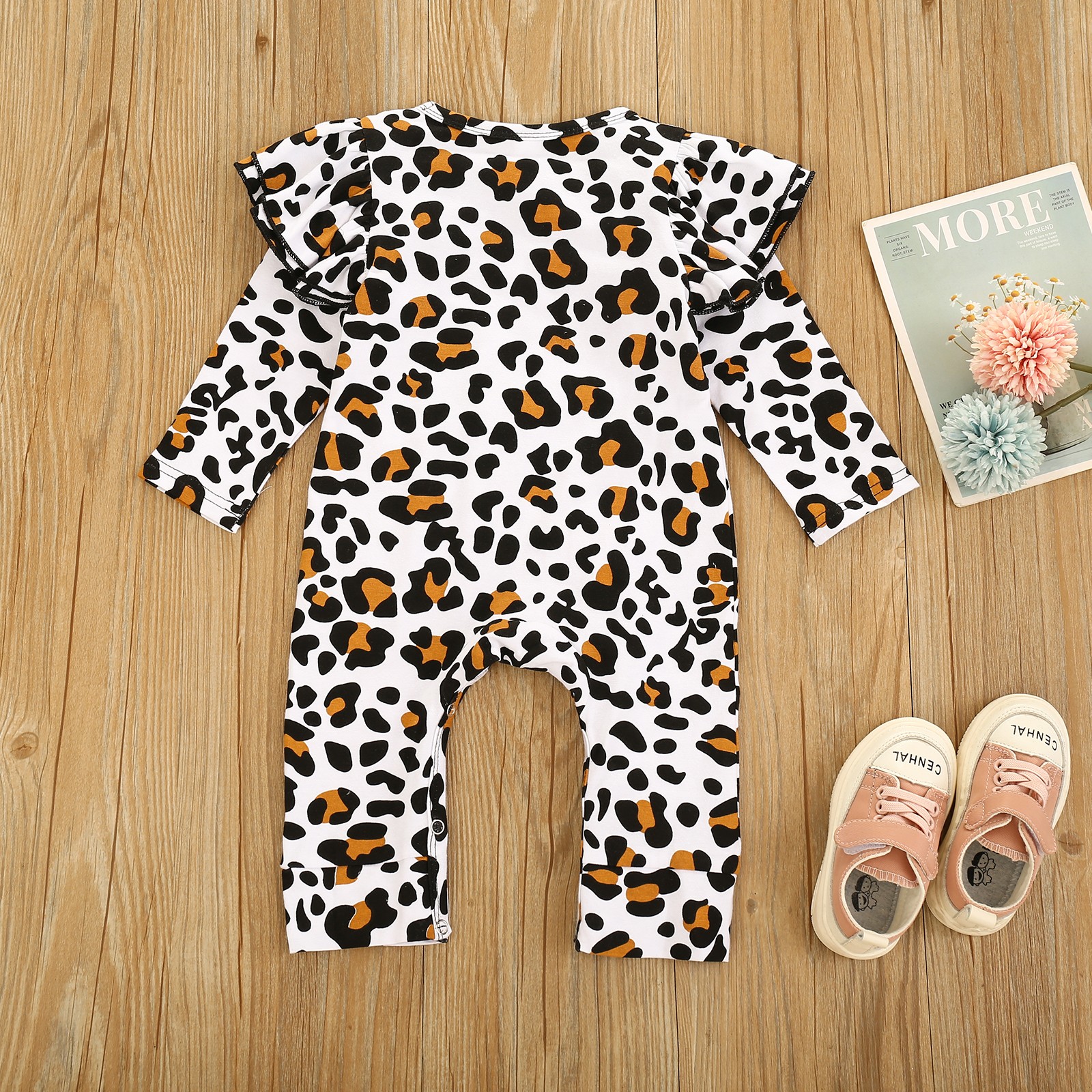 Ma and Baby 0-24M Spring Autumn Newborn Infant Baby Girl Leopard Jumpsuit Ruffles Romper Long Sleeve Clothes Baby Costumes