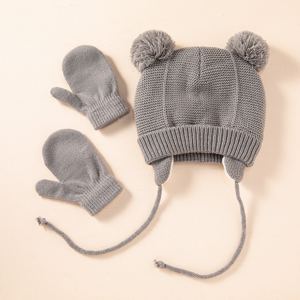 Winter Protection Baby Hats Kids Autumn Warm Knitted Winter Hat Newborn Baby Cute Gloves Hats For 6-48 Months