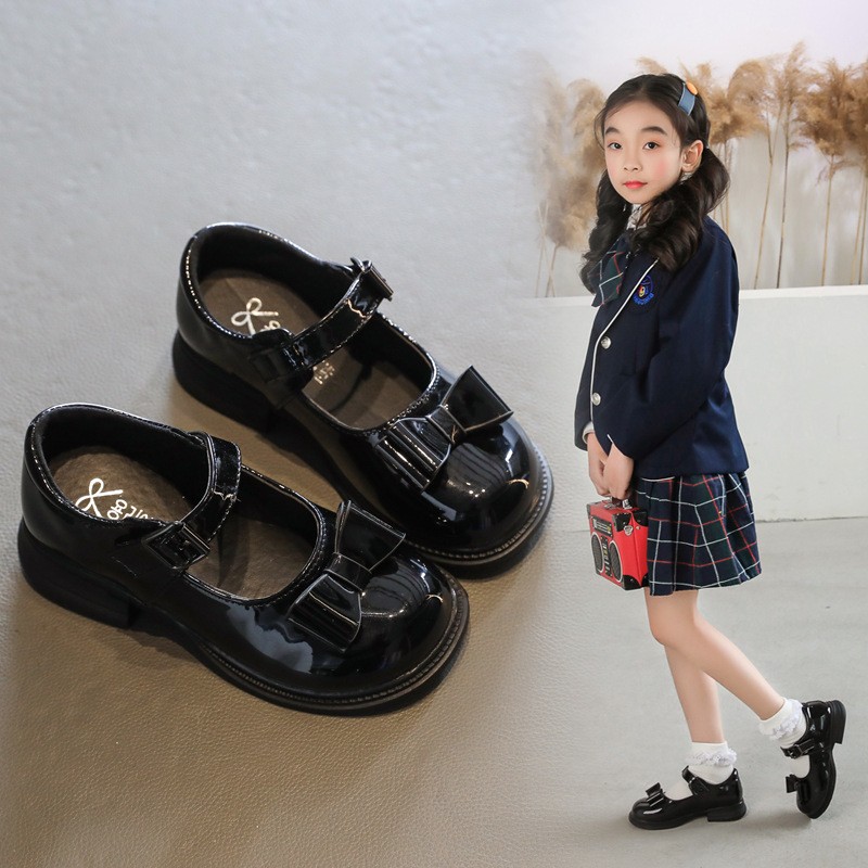 Bow-knot Girls School Leather Shoes Spring Autumn Kids Baby Girls Shoes Bow Children Performance Shoes Soft-soled Single Shoes