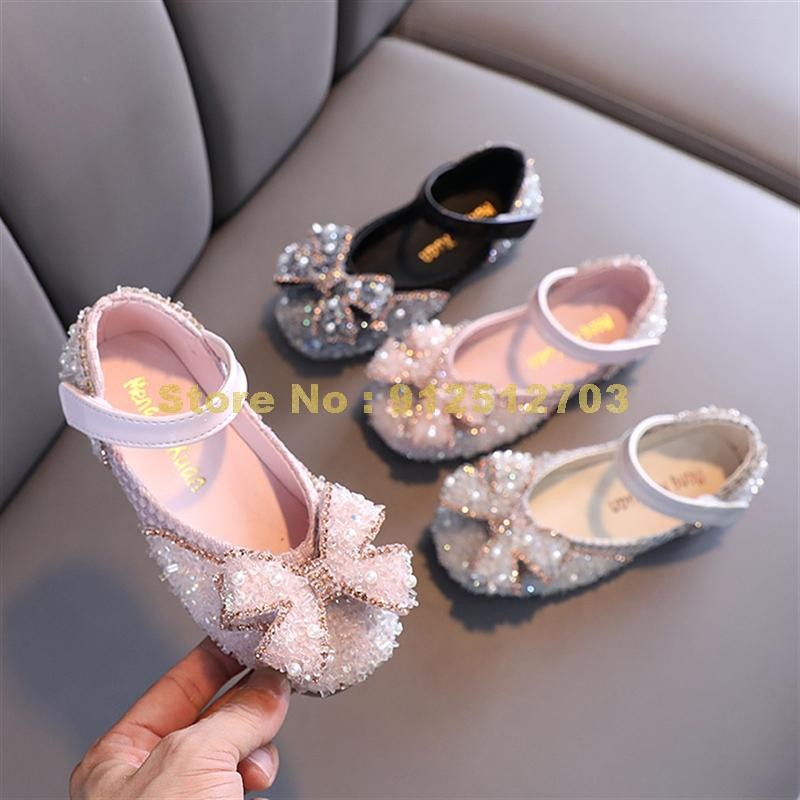 New Hot Sale Girls Bow Princess Sequins Rhinestone Children Dance Spring Autumn Flats Kids Shoes