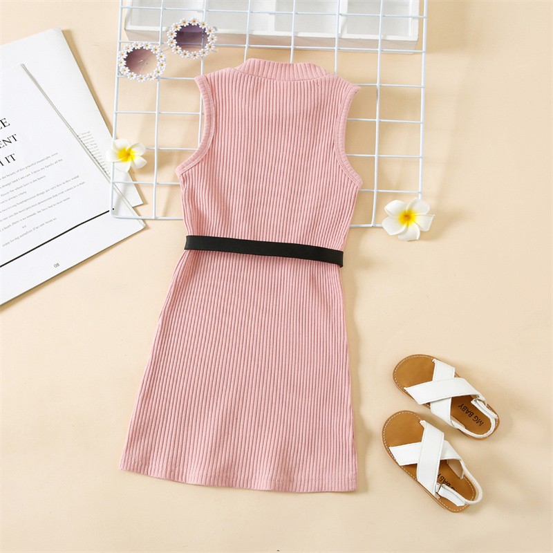 Girls Casual Dresses 2022 New Summer Kids Baby Solid Color Sleeveless Costumes Belt Bag Birthday Party Princess Vestidos