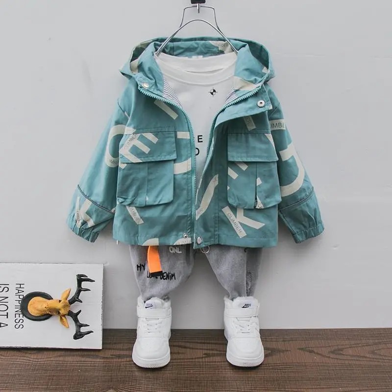 Teenagers Cotton Jacket Spring Teenagers Casual Coat Kid Letter Hooded Zipper Children Windbreaker Baby Boy Thick Coat Boys Clothes