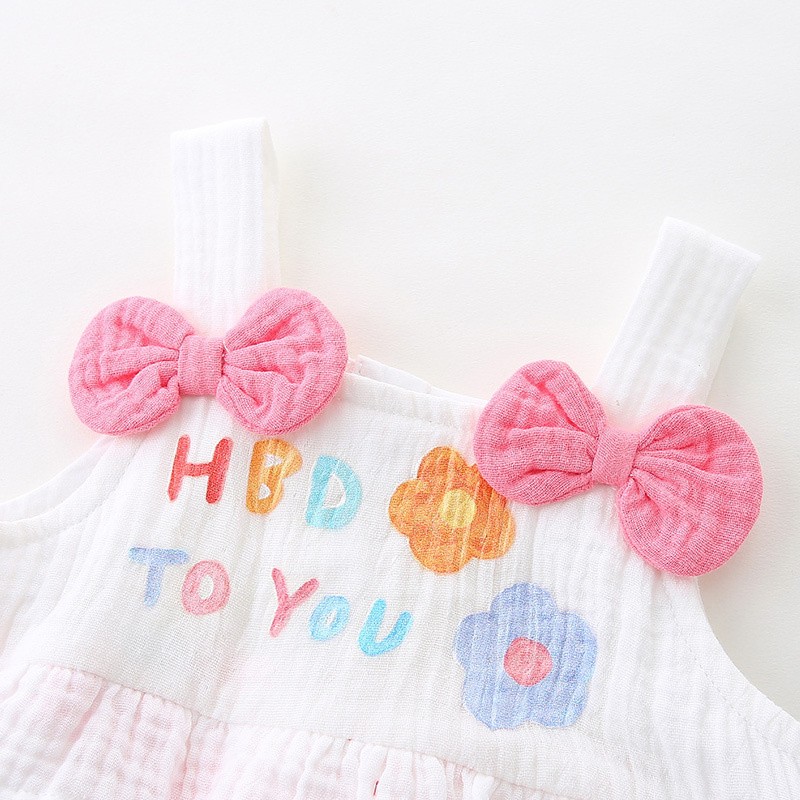 LAUDKA 0-24M Summer Newborn Girls Underwear Baby Jumpsuits Printed Bowknot Cotton Princess Party Clothes For Newborn Baby 2022