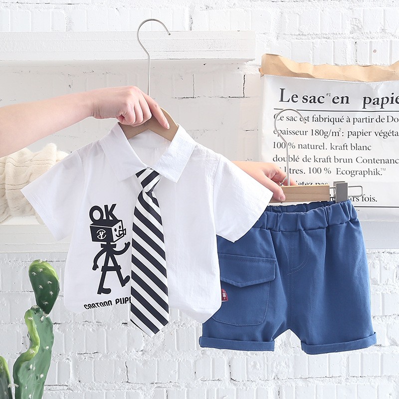 Summer Cotton Baby Boy Clothing Sets Infant Birthday Formal Party Clothes Suit T-shirt Pant Children's Clothing