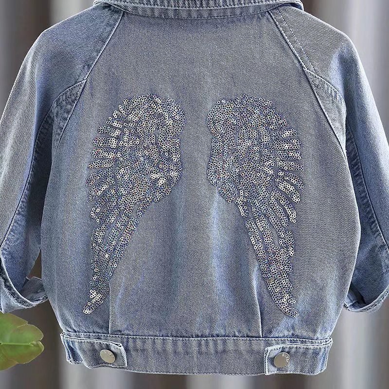 Spring Autumn 1-5year Children Denim Jackets Trench Jean Sequins Jacket Girls Kids Clothes Baby Lace Coat Toddler Casual Outerwear