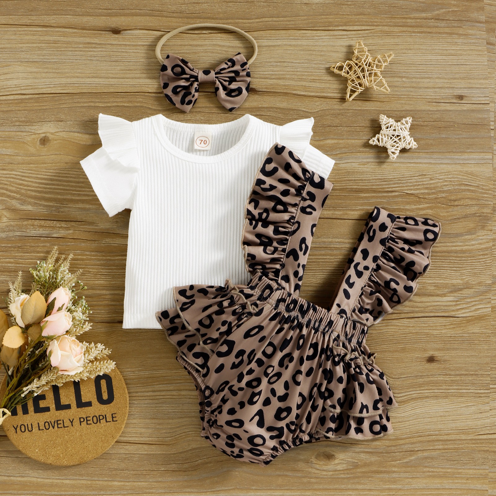 Ma&Baby 0-18M Newborn Infant Baby Girl Clothes Set Summer Knitted T-shirt Ruffle Leopard Shorts Overalls Outfits Costumes D01