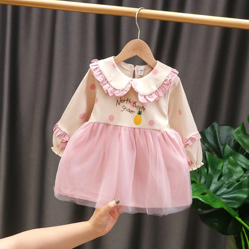 Cute Soft Cotton Baby Girls Clothes Doll Collar Polka Dot Embroidery Mesh Stitching Kids Picnic Birthday Special Offer