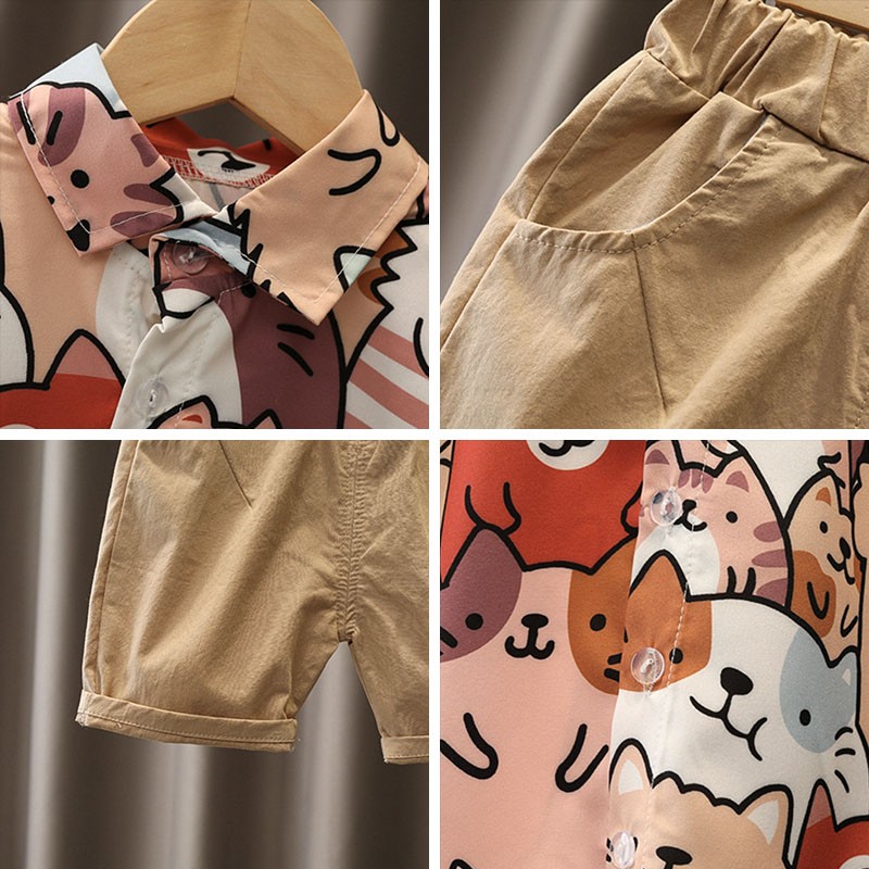 Summer Boy Sets Fashion Cartoon Graffiti Printing Unisex T-shirts and Pants 2pcs Children's Clothing Boys Casual Clothes Suits