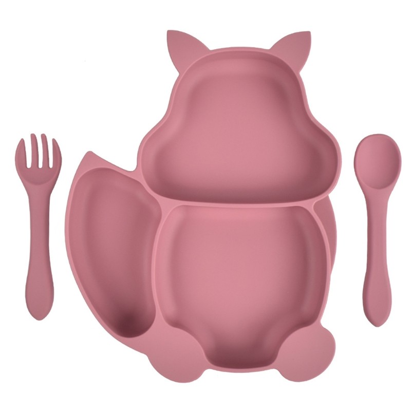 Baby Food Squirrel Silicone Baby Feeding Tray With Fork Spoon Set Dinnerware Training