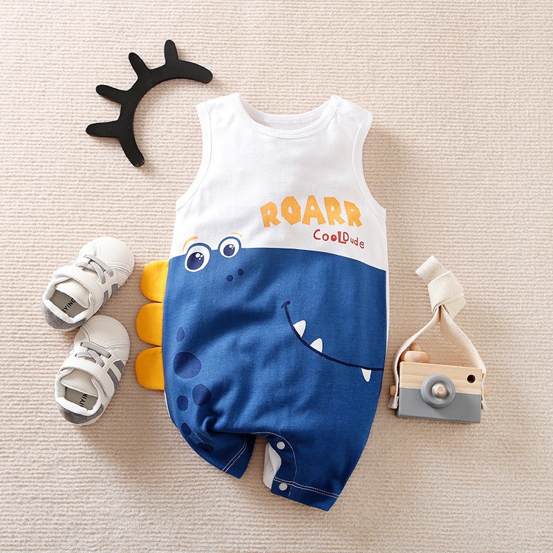 jumpsuit for boy baby girl summer sleeveless vest one piece newborn baby cartoon crawling suit new cartoon dinosaur cotton clothes