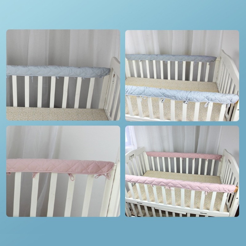 2pcs Cotton Crib Protection Wrap Edge Safe Teething Protector Baby Anti Bite Solid Color Bed Fence Handrail Rail Cover