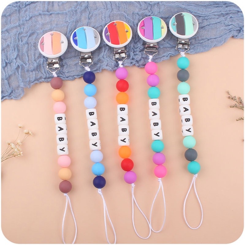 2pcs Baby Pacifier Chain Clip Rainbow Teether Set Newborn Nipple Dummy Clip Holder Silicone Teething Soother Molar Toys QX2D