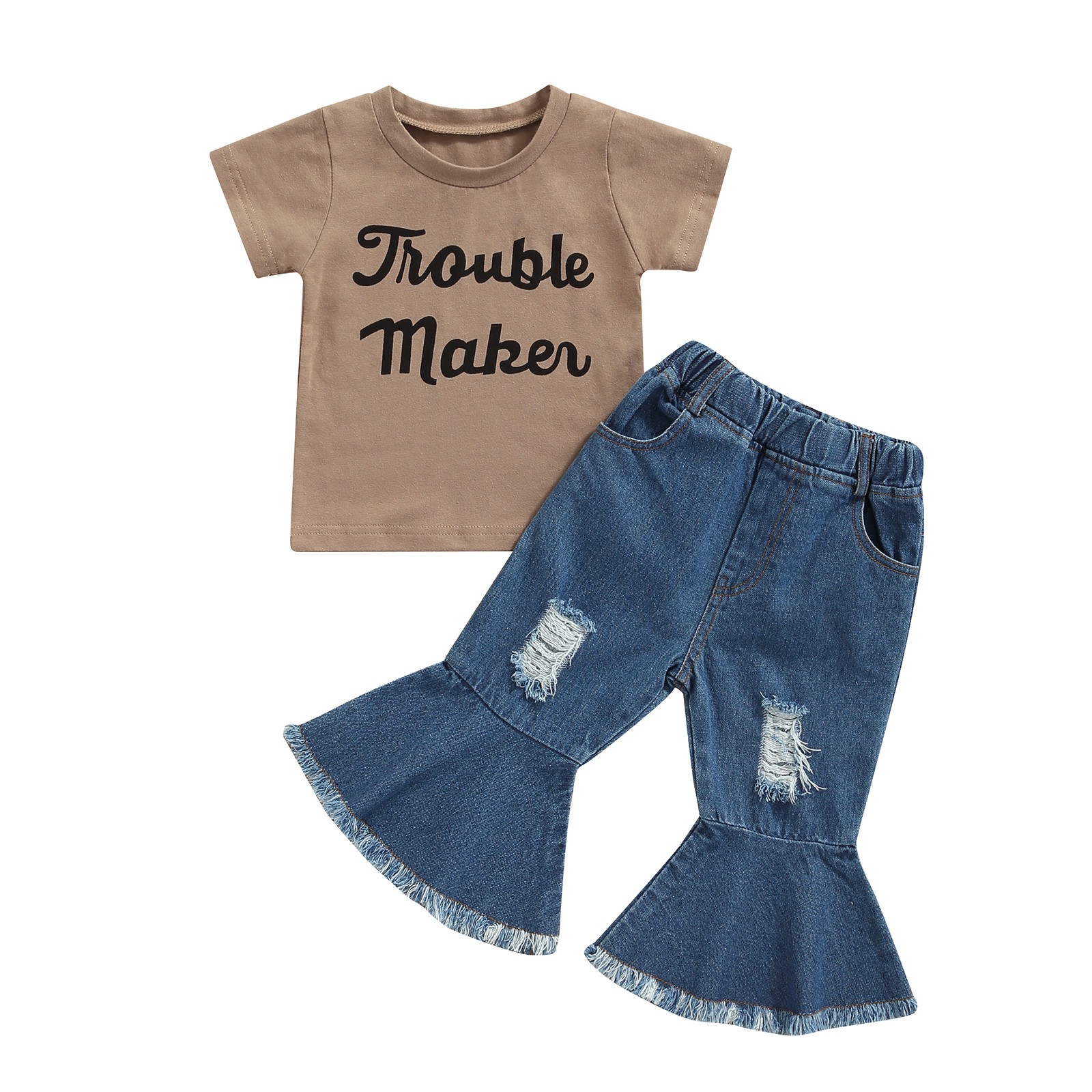 Ma & Baby 1-6Y Baby Boy Girls Clothes Set Summer Letter T-shirt Flare Pants Outfits Costumes D01