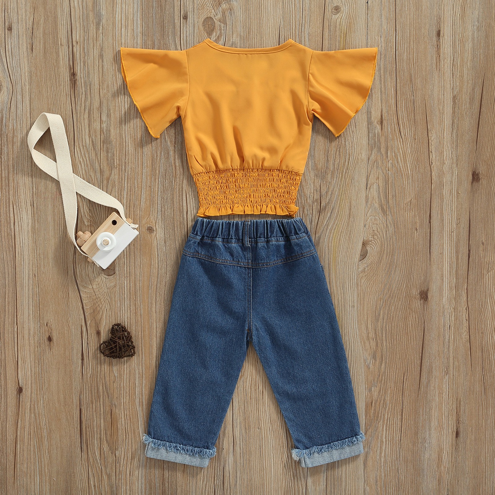 Ma & Baby 1-6Y Baby Boy Girls Clothes Set Ruffle Button V-Neck Denim Tops Pants Outfits Costumes D01