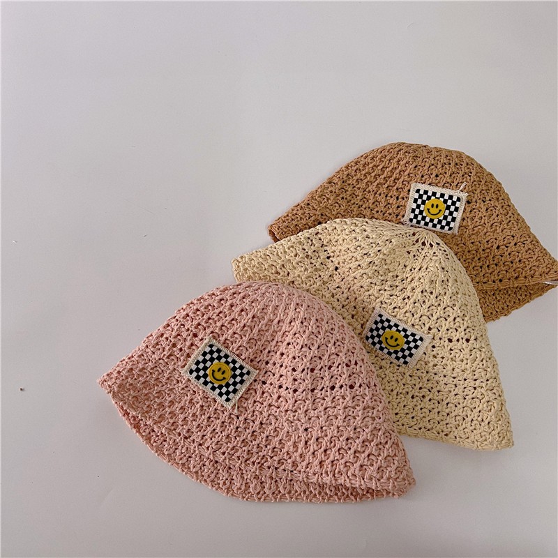 MILANCEL 2022 summer children smiley icon knitted hat sun protection bucket hat