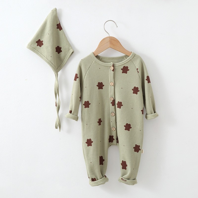 Newborn baby clothes baby clothes with hat print bear baby jumpsuit long sleeve boy and girls autumn jumpsuit bodysuit