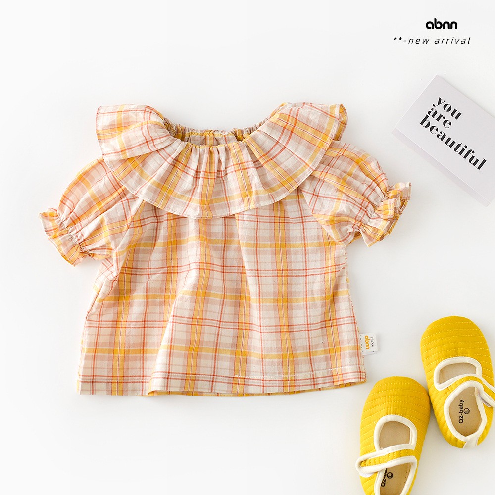 Summer Newborn Baby Shirts Twin Clothes Fashion Plaid Shirts Infant Peter Pan Neck Baby Shirts 0-3 Years