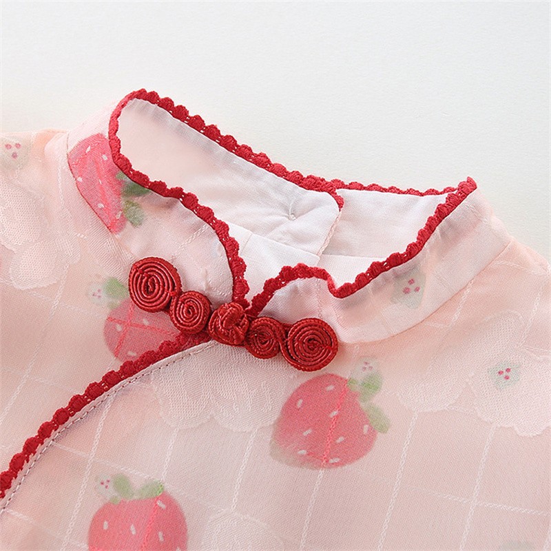 LAUDKA Summer 0-24M Girls Cotton Strawberry Print Underwear Infant Princess Jumpsuit Summer Chinese Style Lace Clothes 2022