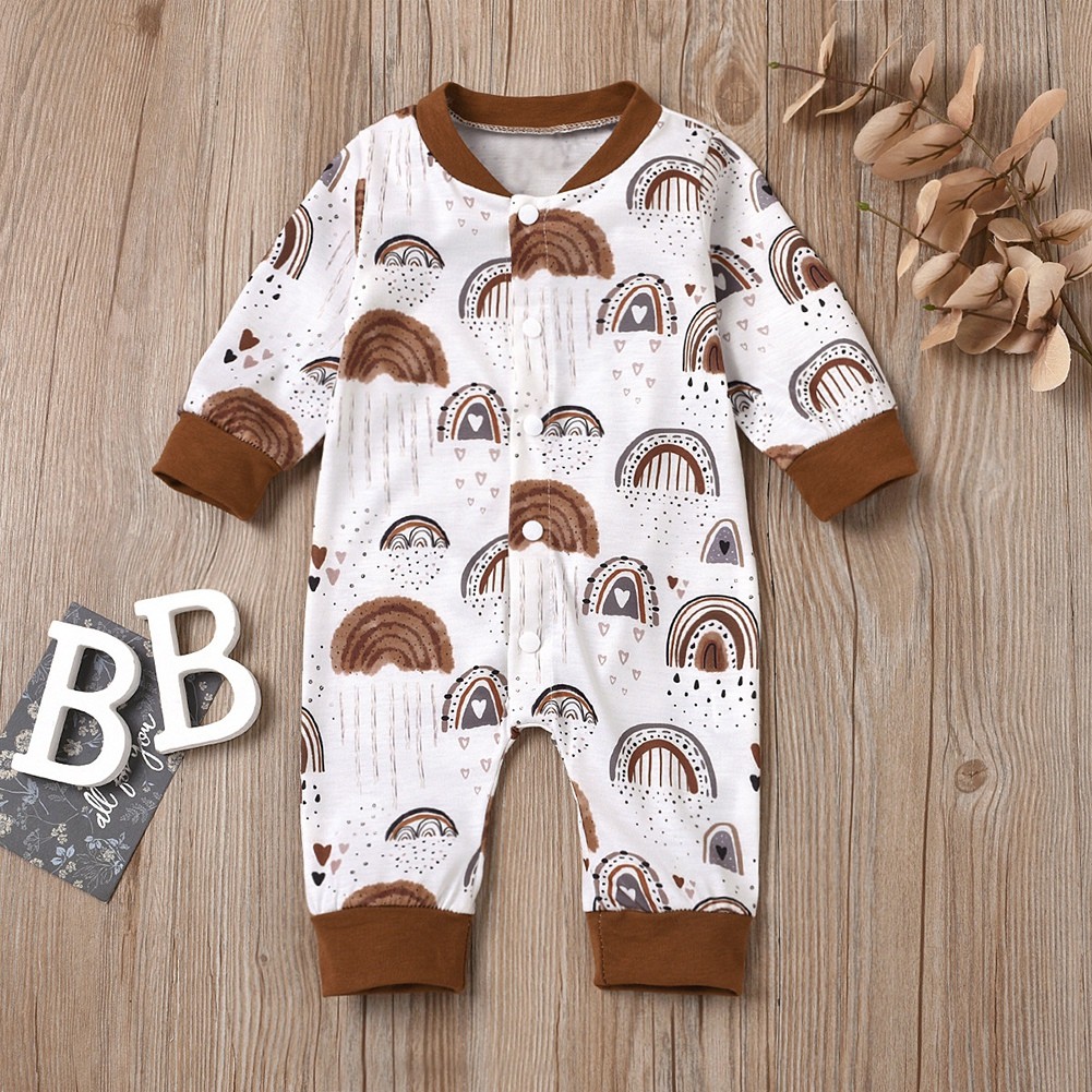 Etosale Newborn Baby Girl Boy Romper Clothes Rainbow Pattern Print Long Sleeve Jumpsuit Outfit One Piece Cotton Clothes