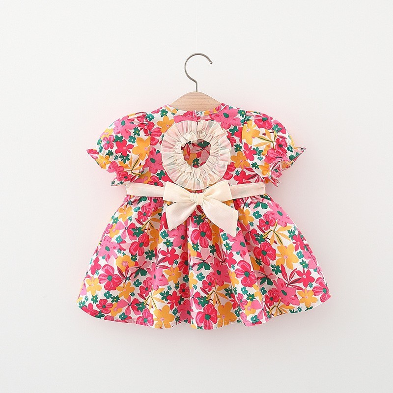 Summer New Girls Dress Cutout Back Big Bow Lace Princess Girls Dress Flower Cotton Skirt Newborn Baby Girls Birthday Gift