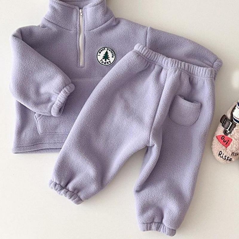 Children's Boys Clothing Sets Thicken Sweatshirt Kids Clothes Girls Solid Cotton Long Sleeve Pullover Tops Pant Suits 2pcs