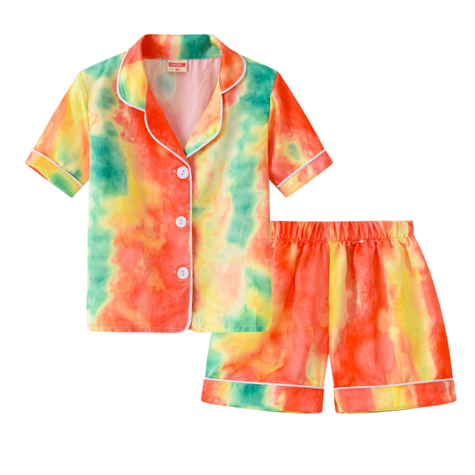 Children's gradient summer baby boy kids boys girls tie-dyed printed short-sleeved shorts home two-piece pajama set #g4