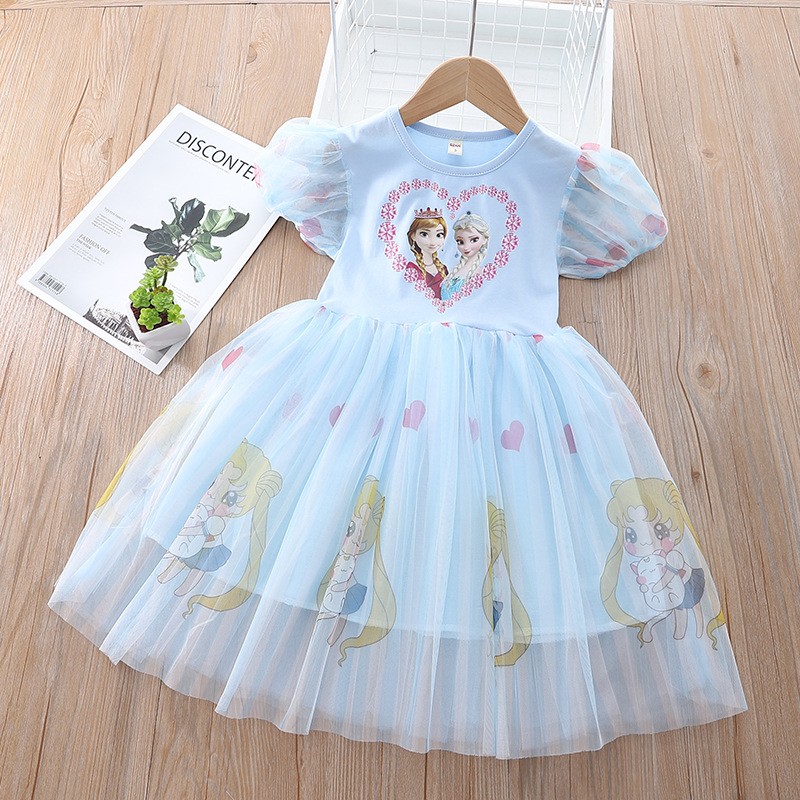 Hot Korean Summer Baby Clothes Frozen Elsa Kids Dresses for Girls Party Wear Flower Girl Dress for Wedding Party Korean Dresses