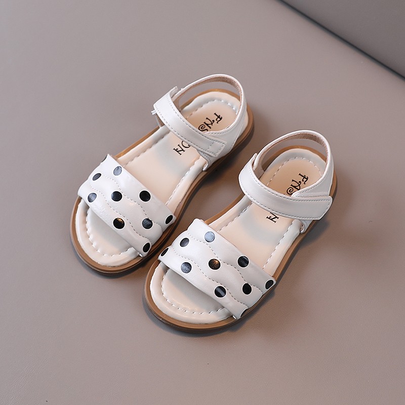 Girls Summer Sandals Polka Dot Concise Style Breathable Sewing 21-36 Toddler Baby Girl Sliders Soft Pu Leather Kids Flats