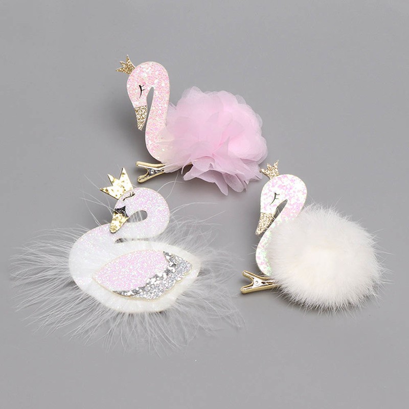 Princess Plush Swan Hair Clip Hairgrips For Girls Kids Hair Clips Hairpins Barrette Children Headwear Kawaii Hair Accessories