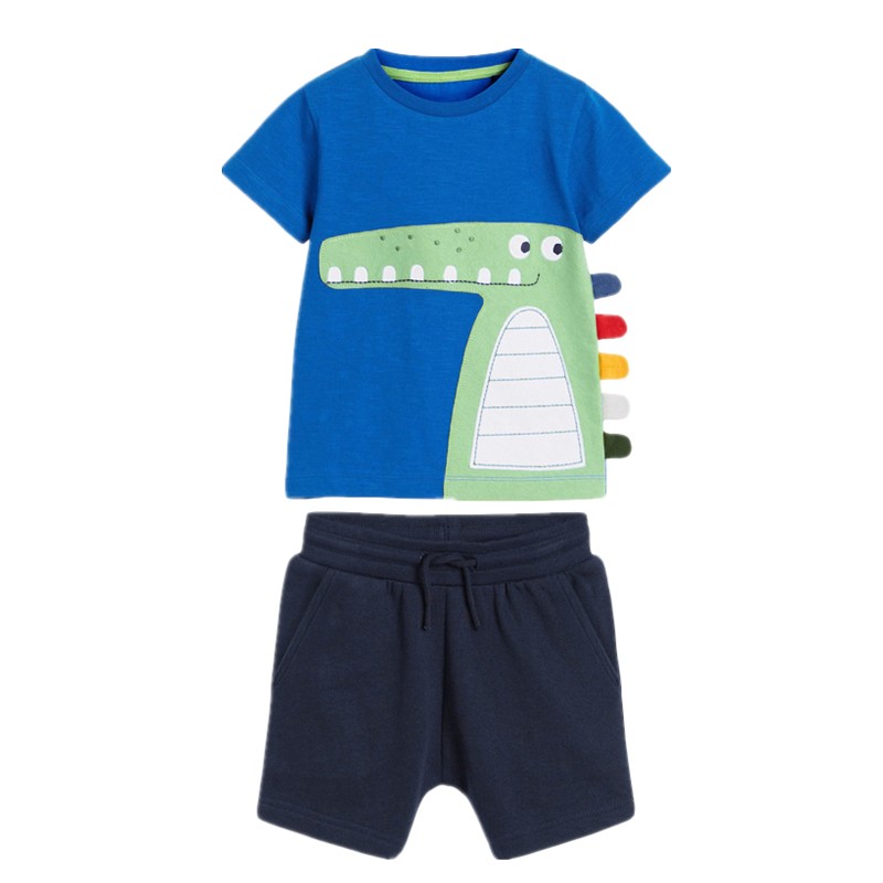 Fashion Clothing Summer Boys Sets Kids Printing T-shirts Cotton Shorts Suits Children Animal Tops Elastic Waist Pants Suit 2-7Y