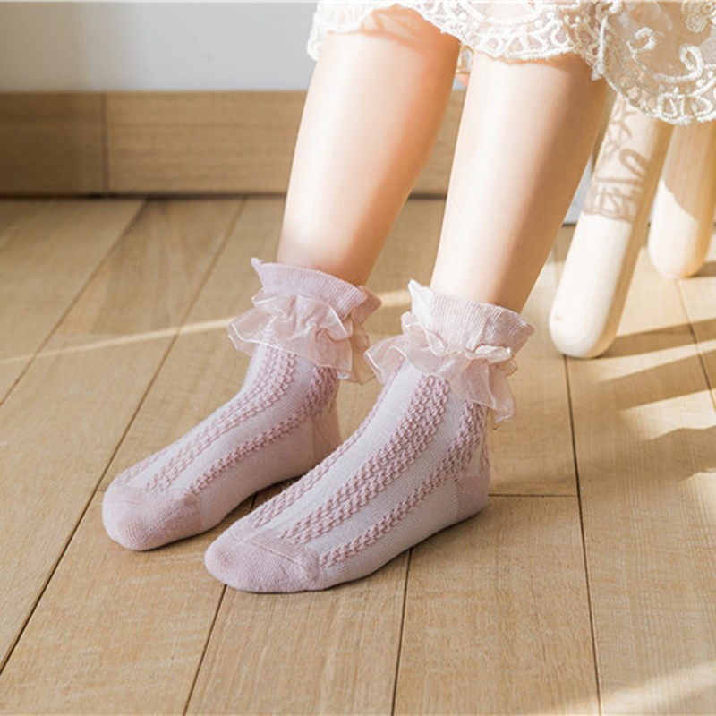 Baby Girl Socks Breathable Cotton Lace Ruffle Princess Mesh Socks Children Ankle Short Sock White Pink Yellow Girls Kids Toddler