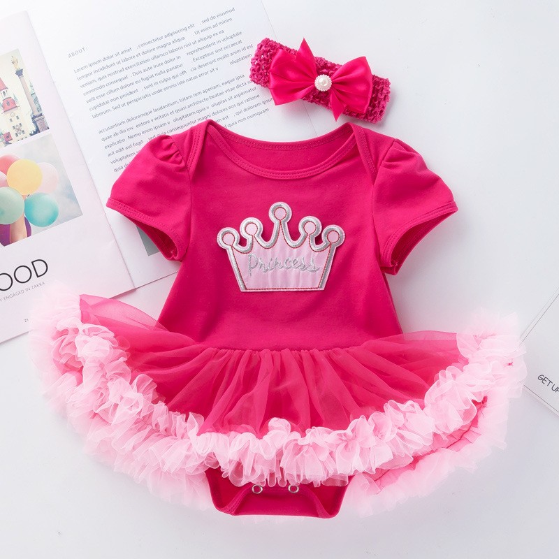 2022 Newborn Baby Girl Rose Rompers Infant Baby First Birthday Party Clothes Summer Girl Dress Princess and Wedding FY03171