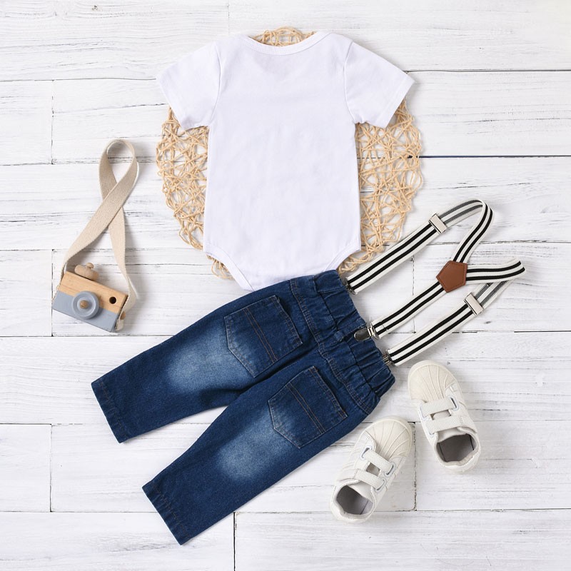 Fashion Baby Boy Summer Clothes Kids Girls Clothes Outfits Cotton Short Sleeve Tops Suspender Jeans Newborn Clothes 3-18 Months