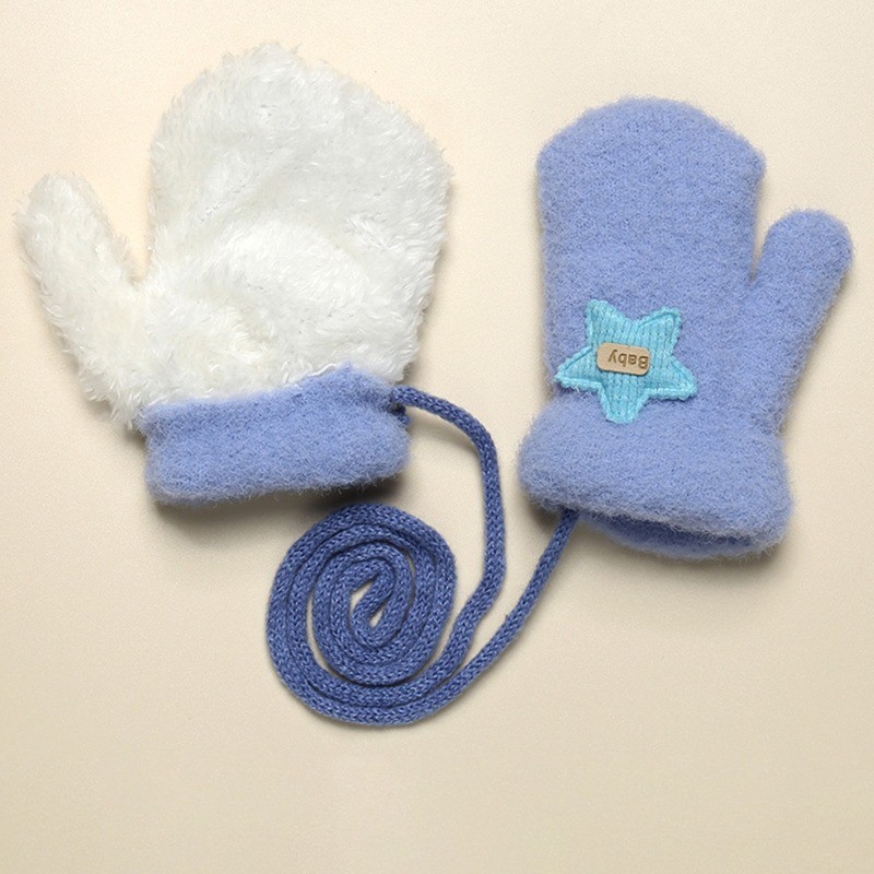 0-2Y Soft Plus Velvet Baby Boys Girls Gloves Newborn Mittens Outdoor Warm Rope Full Finger Kids Gloves Children Thick Fleece