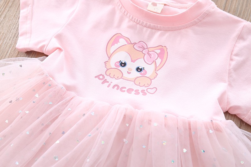 Summer Baby Girls Dresses Korean Cute Toddler Clothes Mesh Cartoon Fox Clothes Toddler Clothes