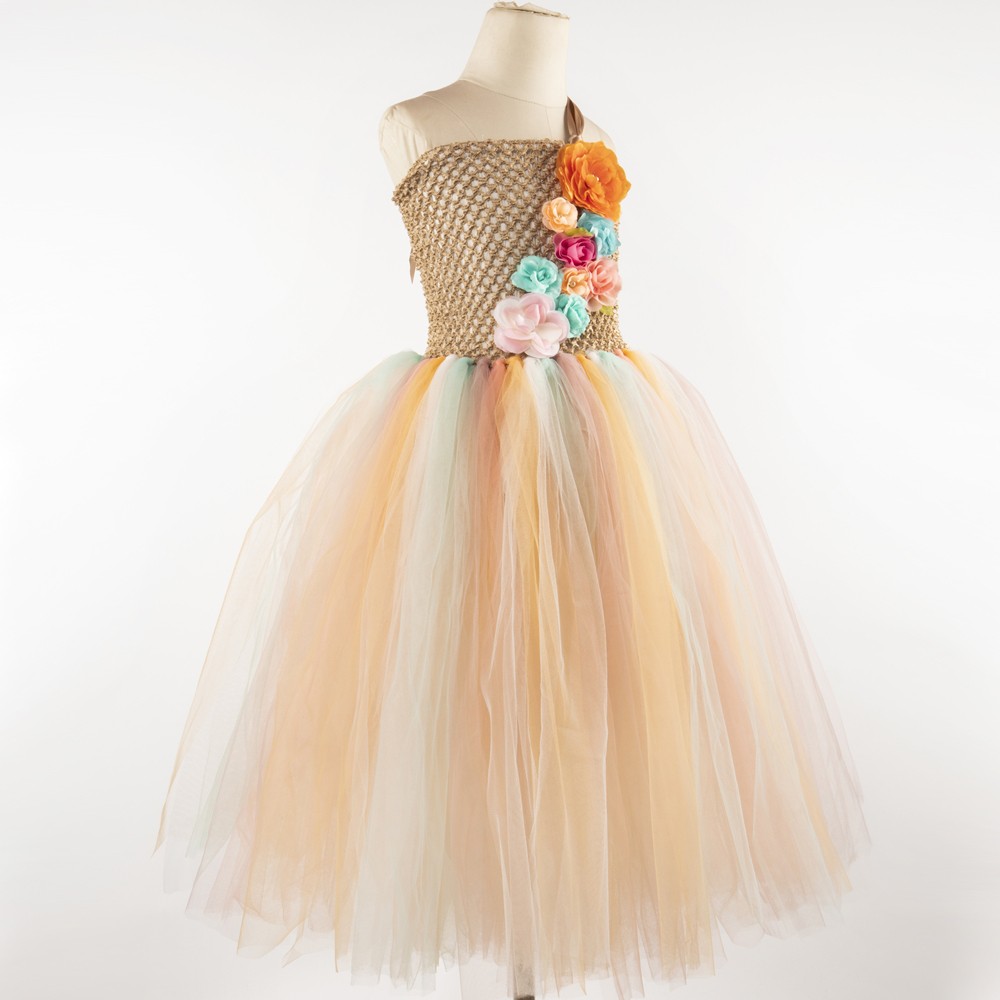 Fairy Tutu Dress with Floral Wreath Fairy Costume Tulle Princess Dress Kids Wedding Party Dresses For Girls 1-14