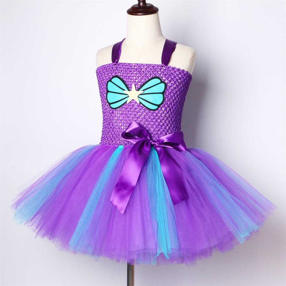 Mermaid Tutu Dress for Girls, with Headband, Birthday Party Dress, Shell, Starfish, Kids Princess Costume