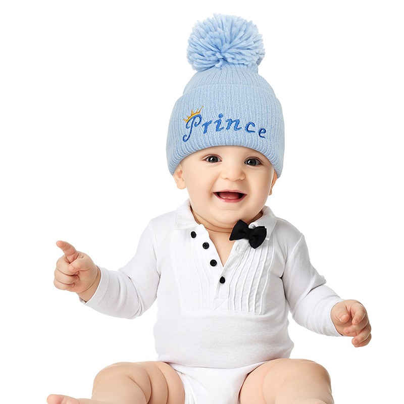 New autumn and winter baby hat embroidered letter hair ball knit hat for children winter hat wool hat