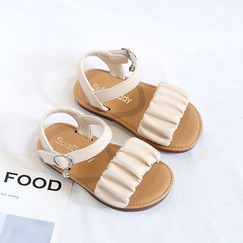 Brand Design Pleated Upper Little Girls Sandals 2022 Summer School Kids Sandals Girls Princess Beautiful Holiday Beach Shoes F03173