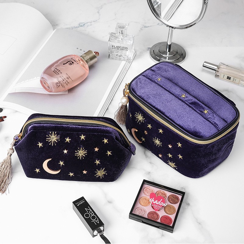 Japanese Style Velvet Cosmetic Bag Large Capacity Storage Lipstick Cosmetics Jewelry Marine Velvet Cosmetic Bag