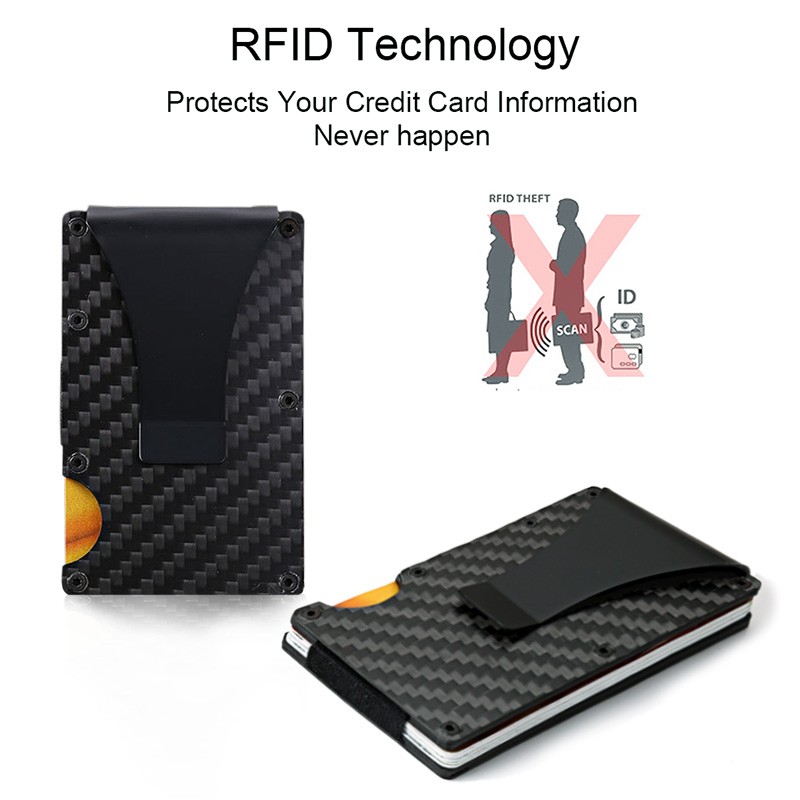 DIENQI Carbon Fiber Card Holder Small Wallet Slim Men Aluminum Metal RFID Magic Small Wallet Thin Male Purses Money Bag Vallet