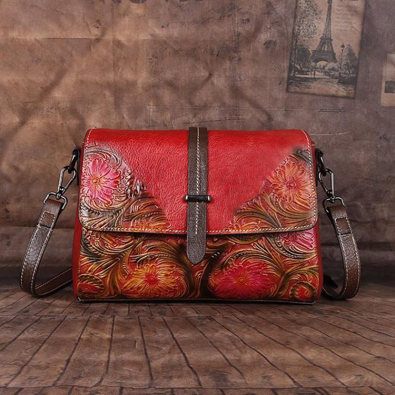 MOTAORA Women's Shoulder Bag Genuine Leather Handbag Female Luxury Handmade Embossed Flap Flap Bag Chinese Style Messenger Bags