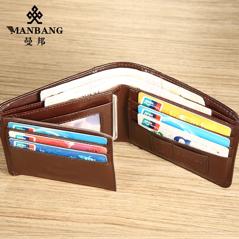 【Real Cowhide Leather】Manbang Brand Hot Sale Men Wallet Luxury Original Short Tri-fold First Layer Cowhide Business Wallet H