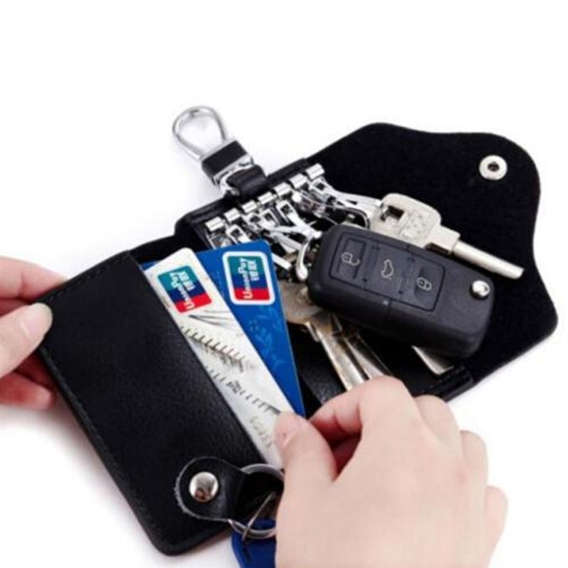 PU Leather Keychain Men Women Key Holder Organizer Pouch Cow Split Car Key Wallet Housekeeper Key Case Card Bag Small