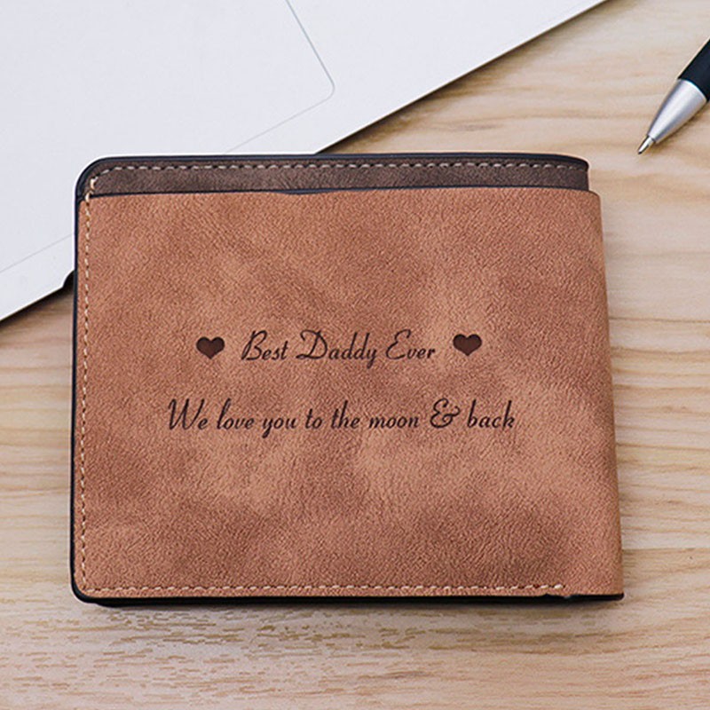 Men's Short Multifunction PU Leather DIY Engraving Personalized Photo Text Wallet Carving Photo Wallet Father's Day Gift for Men