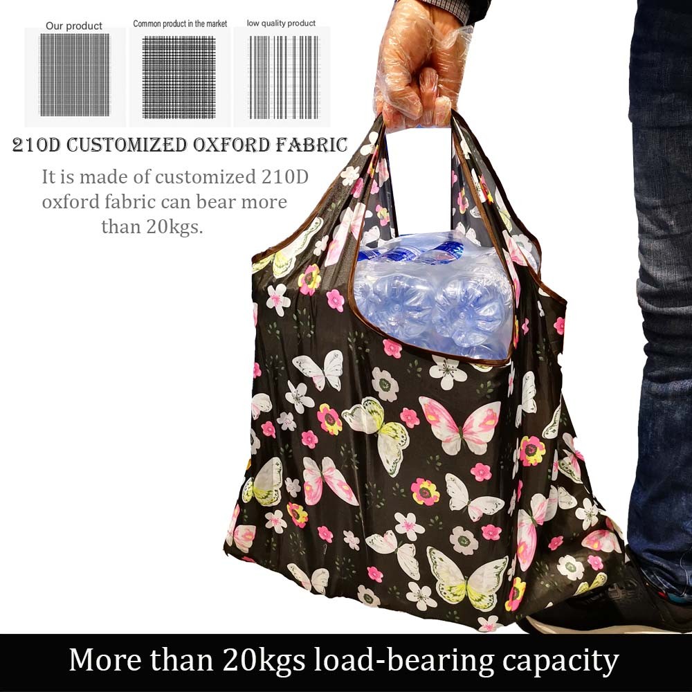 Oxford Foldable Large Shopping Bag Recycled Eco Friendly Ladies Shopping Bag Reusable Floral Fruit Vegetable Grocery Pocket