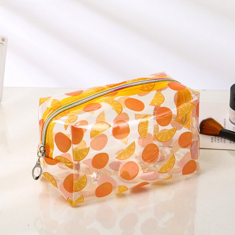 Fashion Transparent Women Cosmetic Bag Fruit Pattern Large Capacity Makeup Zipper Bag Waterproof Simple Travel Accessories