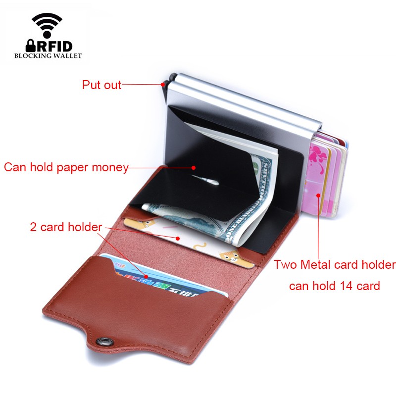 Crazy Horse Genuine Leather Men Wallet Money Bag Rfid id Credit Card Wallet Mini Slim Male Metal Smart Wallet Small Thin Purses