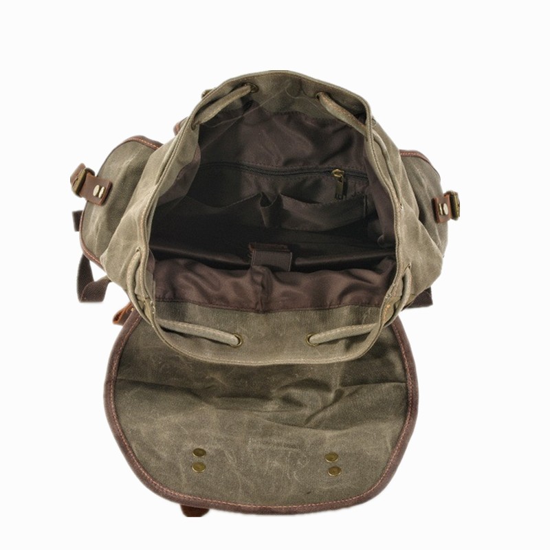 Men's Leather Backpack Large Capacity Tarpaulin Vintage Backpack For School Hiking Travel