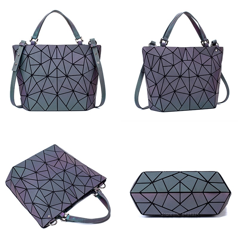 Ladies Luminous Bao Bag Geometric Women Luxury Handbag Shoulder Bag Set Folding Hand Crossbody Bag Female Purse & Purse